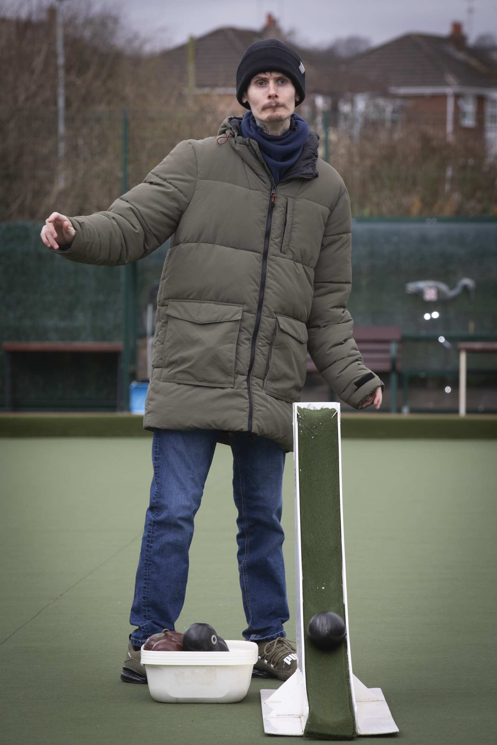 Pendine resident Josh Ebbutt enjoying the bowling